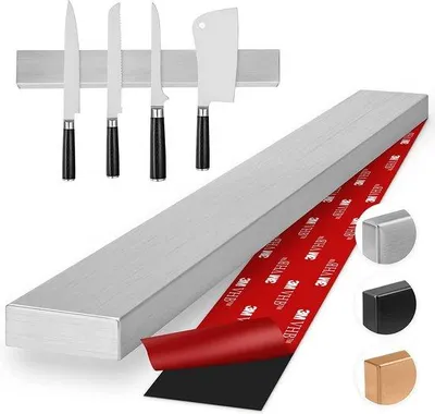 Produktbild von DigiRigi® Thingles® magnetische Messerleiste 40 cm, gebürsteter Edelstahl – starke Messerhalterung ohne Bohren, inkl. 3M VHB-Klebeband und Schrauben
