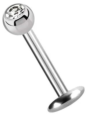 Produktbild von Titan Labret Lippenpiercing Stecker 4 mm Platte in 1,2 x 13 mm + Kugel mit Stein in klar