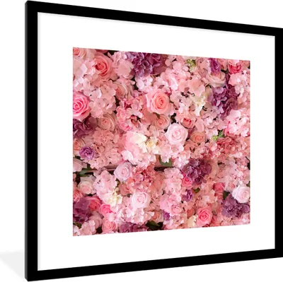 Produktbild von MuchoWow® Gerahmtes Poster Blumen - Rosa - Rosen 40x40 cm - Poster mit Schwarzem Bilderrahmen Wandposter Rahmen Foto Bilder - Poster - Plakat im Rahmen