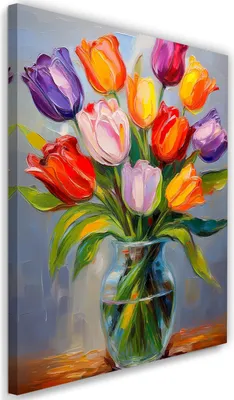 Produktbild von Leinwandbild Bunte Tulpen in einer Vase Blumen 40x60 Feeby Bunt bild für die wand bereit zum aufhängen