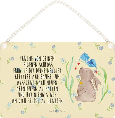 Produktbild von Mr. & Mrs. Panda Schild Hase Blume DIN A5 - Blumig - Geschenk, Kaninchen, Ostern, Geburt, Türschild, holzbild, Schwangerschaft, wandtafel, Geburtstag, Taufgeschenk