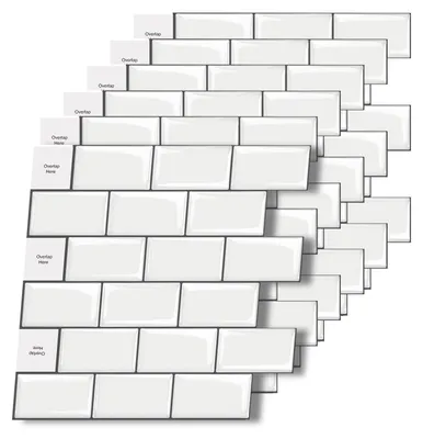 Produktbild von Fliesenaufkleber - Selbstklebende Fliesenfolie - Wanddekoration für Küche und Bad - 6 Stück - Weiß
