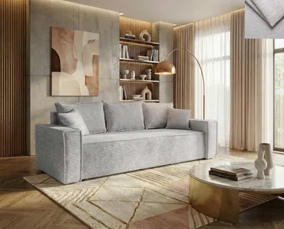 Obrázek produktu pro Rozkládací pohovka Bono Nordelo s funkcí rozkládání D-L a úložným prostorem, potah ASTRA Chenille – 2 světle šedá, 260 cm