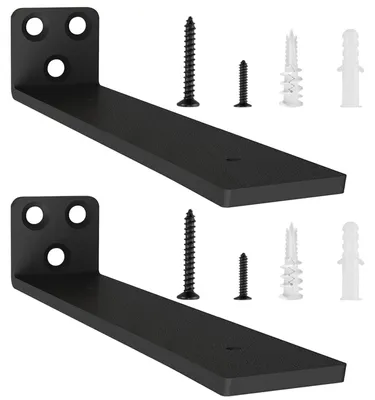 Productafbeelding van Drijvende plankdragers, 2 stuks - Robuuste, wandmontabele L-vormige plankdragers (zwart)