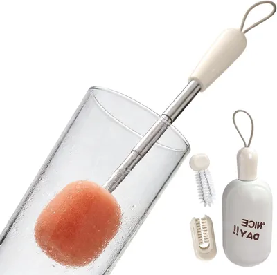 Image de Nettoyant pour brosses de bouteilles - Brosse pour bouteilles et gobelets - Nettoyage des bouteilles - Manche télescopique - 17 cm - Blanc