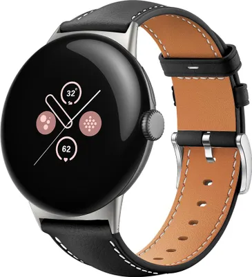 Produktbild von Strap-it Leder Smartwatch-Armband mit Schnallenverschluss - passend für die größere Google Pixel Watch 3 - 45mm (schwarz)