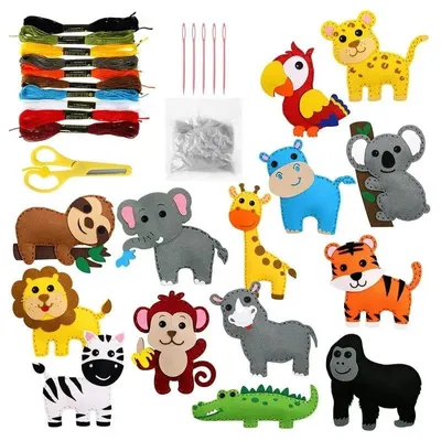 Produktbild von Filz Nähset Kinder Zootiere - 14 Teile - DIY Filz Tiere Nähset ab 4 Jahren