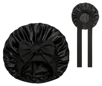 Produktbild von Satin-Haube, verstellbar - 2 Stück - Satin-Schlafhaube - Haarnetz - Unisex - Schwarz