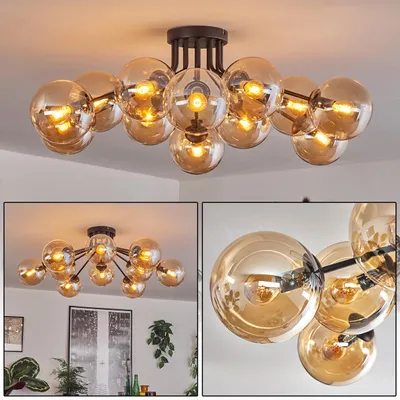 Produktbild von Fossobiubo Deckenlampe aus Metall/Glas in Schwarz/Bernsteinfarben
