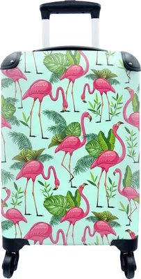 Produktbild von MuchoWow® MuchoWow® Koffer Handgepäck Trolley Rollkoffer Kleine Reisekoffer mit 4 Rollen - Flamingo - Dschungel - Tiere - Muster - Cabin Size < 55x40x23 cm & 55x40x20 cm - Fotokoffer - Kabinenkoffer -