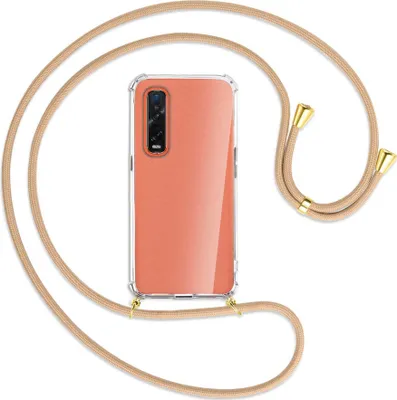 Produktbild von Handykette Backcover-Schutzhülle mit Band (Metall goldfarben) für Oppo Find X2 Pro - beige