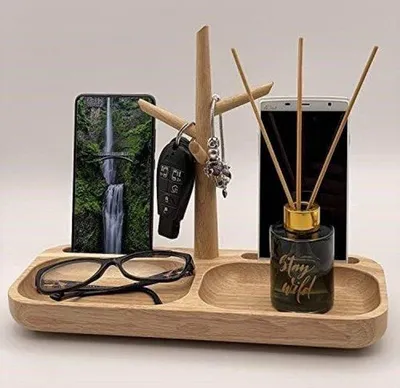 Produktbild von Schlüsselkasten aus Holz im skandinavischen Design mit Tablettfunktion, Accessoires-Organisator