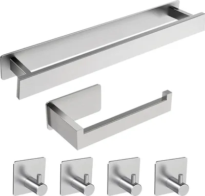 Immagine prodotto di Set di portasciugamani - Acciaio inox autoadesivo - Moderno e resistente per bagno e cucina - 6 pezzi