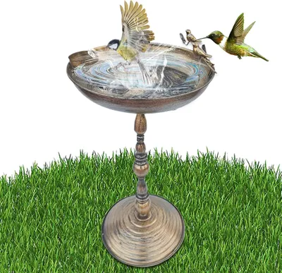 Produktbild von Stehende Vogeltränke für den Außenbereich mit Wasserschale und Futterschale aus Eisenkunst für Terrasse, Hof und Balkon