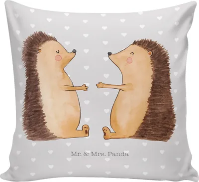 Produktbild von Mr. & Mrs. Panda kuschelkissen 40x40 Igel Liebe - Grau Pastell - Geschenk, Partner, Dekokissen, Kissen, für sofa, Hochzeitstag, Verliebt, Deko