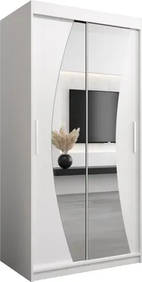 Produktbild von Kleiderschrank, Schiebetürenschrank Schlafzimmer, Schrank mit Spiegel WAVE 100 cm
