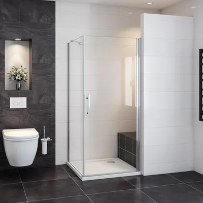 Produktbild von Duschtür & Duschwand: 90x90cm Duschkabine Duschabtrennung Eckeinstieg 6mm NANO-Glas Höhe: 195cm mit Stabilisator 45cm lang
