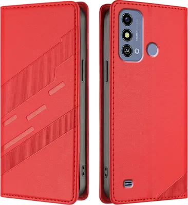 Produktbild von Hülle für ZTE Blade A53 5G, Kunstleder Brieftaschen Handyhülle mit Kartenfach und Standfunktion Rot