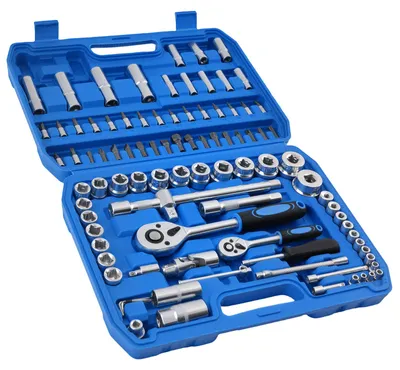 Produktbild von 94 Teile Knarrenkasten Steckschlüssel Ratsche 1/4" 1/2" Bits Nüsse CRV