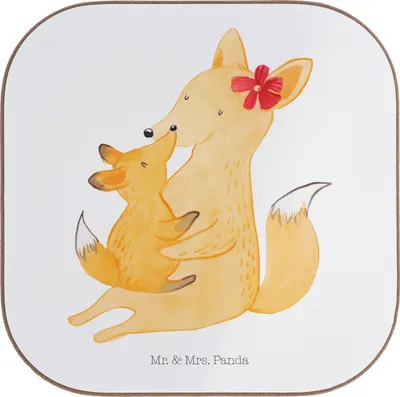 Produktbild von Mr. & Mrs. Panda Tischuntersetzer Fuchs Mama - Weiß - Geschenk, Tochter, bieruntersetzer, gläseruntersetzer, Coaster, Muttertag, Umarmen, Untersetzer für Gläser, Schoß
