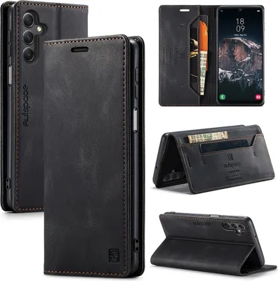 Produktbild von Galaxy A24 4G Hülle, Retro Kunstledertasche Stand Schutzhülle für Samsung Galaxy A24 4G Schwarz