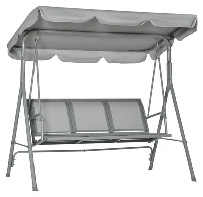Produktbild von Hollywoodschaukel 3-Sitzer, verstellbares Dach, 171x108x154 cm, Grau, A-f?rmiger Stahlrahmen, Anti-Rutsch-Fš¹?e, belastbar bis 240 kg