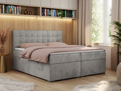 Produktbild von Boxspringbett, Doppelbett, Polsterbett mit Kopfstütze, Bettkasten - CARMEN - 140x200 - Hellgrau - Velvet - H4