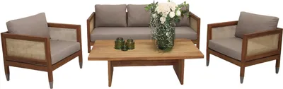 Image de Designer Élégant Canapé Set 3+1+1 Siège Bois Table Basse Meuble de Jardin Complet