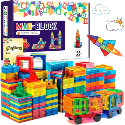 Productafbeelding van Magnetische Bouwblokken - Set van 56 Stuks - Educatief Speelgoed