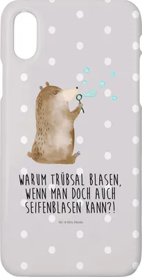 Produktbild von Mr. & Mrs. Panda Iphone 10 Handyhülle Bär Seifenblasen - Grau Pastell - Geschenk, X, Cover, Lustig Sein Glücklich Traurig Happy, Hülle, Handy, Teddy