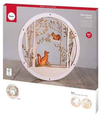 Holzkranz-Set 9-tlg., 30 cm Ø, natur, mit Brücken, Weihnachtsdeko
