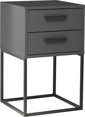 Produktbild von SUNA Nachttisch in Graphit - Moderner Nachtschrank mit Schubladen und schwarzem Metallgestell - 40 x 65 x 38,5 cm (B/H/T)