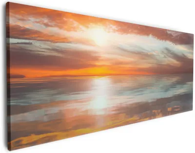 Produktbild von Wallario Premium Leinwandbild Abendrot in Reflexion über dem See in Größe 80 x 200 cm