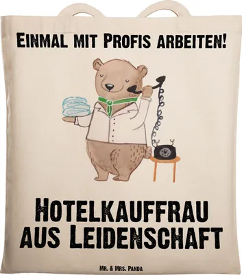 Produktbild von Mr. & Mrs. Panda Tote Bag Hotelkauffrau Leidenschaft - Transparent - Geschenk, Shopping Tasche, dokumententasche, Jutebeutel, Spruch, Einkaufstasche, Witzig, Beutel