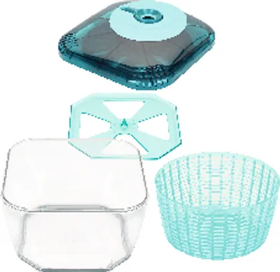 Produktbild von Nicer Dicer Chef Professional Salatschleuder mit Deckel | Set 4-tlg. Zubehör, Auffangbehälter, Schleudersieb, 5.2 L Fassungsvermögen, Gemüseschleuder,