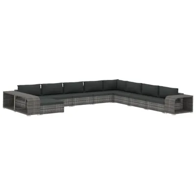Produktbild von vidaXL 11-tlg. Garten-Lounge-Set mit Auflagen Poly Rattan Grau