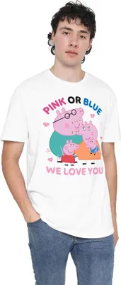 Obrázek produktu pro Prasátko Peppa - Tričko "Pink Or Blue We Love You" pro muže/dámy uni TV21682 (L) (Bílá)