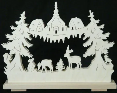 Produktbild von Schwibbogen mit der Seiffener Kirche Rehe und Beleuchtung BxHxT 44x32x7cm NEU