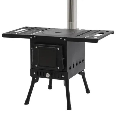 Produktbild von Outdoor Camping Holzofen - Zeltofen aus Kohlenstoffstahl - klappbar und tragbar - mit Schornstein und Sichtfenster - für über 5 Personen - Schwarz