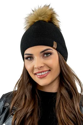 Image de Vivisence bonnet femme avec pompon, couvre-chef chaud et confortable pour l'hiver et l'automne, bonnet d'hiver avec pompon, bonnet chaud en maille grossière, bonnet classique pour femme, fabriqué en UE, noir, uniforme