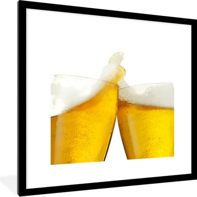Produktbild von MuchoWow® Gerahmtes Poster Toasting-Biere auf weißem Hintergrund 40x40 cm - Poster mit Schwarzem Bilderrahmen Wandposter Rahmen Foto Bilder - Poster - Plakat im Rahmen