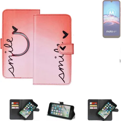 Produktbild von K-S-Trade Schutzhülle Handyhülle kompatibel mit Motorola E6s Hülle cover bookstyle Etui ''smile'' rot Standfunktion Kameraschutz (1Stk)