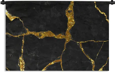 Produktbild von MuchoWow® Wandteppich Wandbehang Marmor - Gold - Schwarz - Marmoroptik - Glitter 120x80 cm Tapisserie Dekoration Wandtuch - Wanddekorationen - Wandtücher