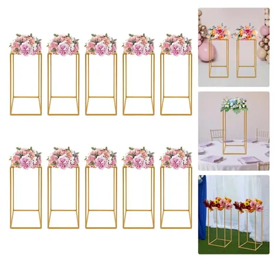 Produktbild von Blumenständer für Hochzeit - Rechteckiger Blumenhalter aus Metall - Geometrisches Design - Set mit 10 - Gold