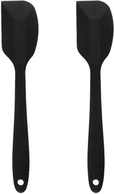 Produktbild von Unyqoos® 2er-Set hitzebeständige Silikonspatel, schwarz – lebensmittelecht, flexibel & nahtlos, spülmaschinenfest, schont Antihaftbeschichtungen, für Kochen & Backen