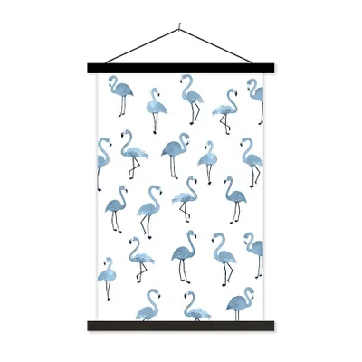 Produktbild von MuchoWow® Textilposter Blau - Flamingo - Muster 60x90 cm mit schwarzem Rahmen - Poster Wohnzimmer