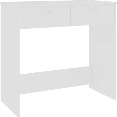 A white desk with two drawers and an open space underneath.