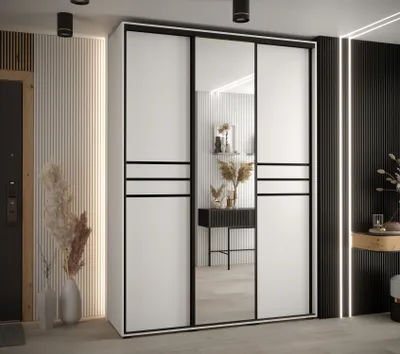 Produktbild von Kleiderschrank ASIRI 11 - 180/60 cm, weiß/schwarz