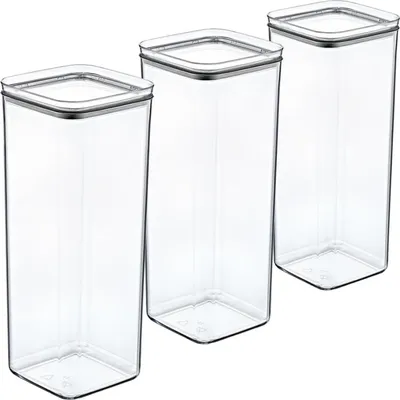 Produktbild von Luftdichte Vorratsdosen Set stapelbar, 3 Boxen je 2L, transparent, Deckel