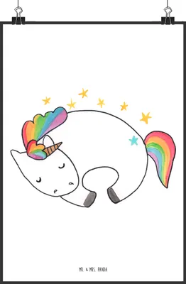 Produktbild von Mr. & Mrs. Panda Bild Einhorn Nacht DIN A2 - Weiß - Geschenk, drucke, Traum, Unicorn, wanddeko, Menschen, Plakat, Wandbild, Einhörner, Kunstdruck